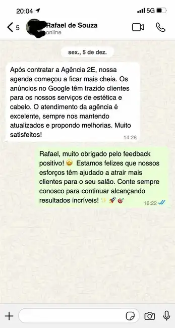 Depoimento de Rafael Souza sobre os resultados com o Pacote de Serviços Google Ads Pro de tráfego pago da Agência 2e