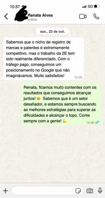 Depoimento de Renata sobre os resultados com o Pacote de Serviços Google Ads Pro de tráfego pago da Agência 2e